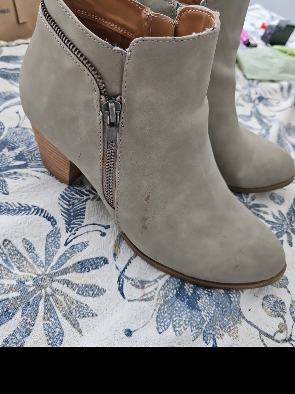 Women's Grey Suede Ankle Booties with Side Zip - Picture 2 of 4